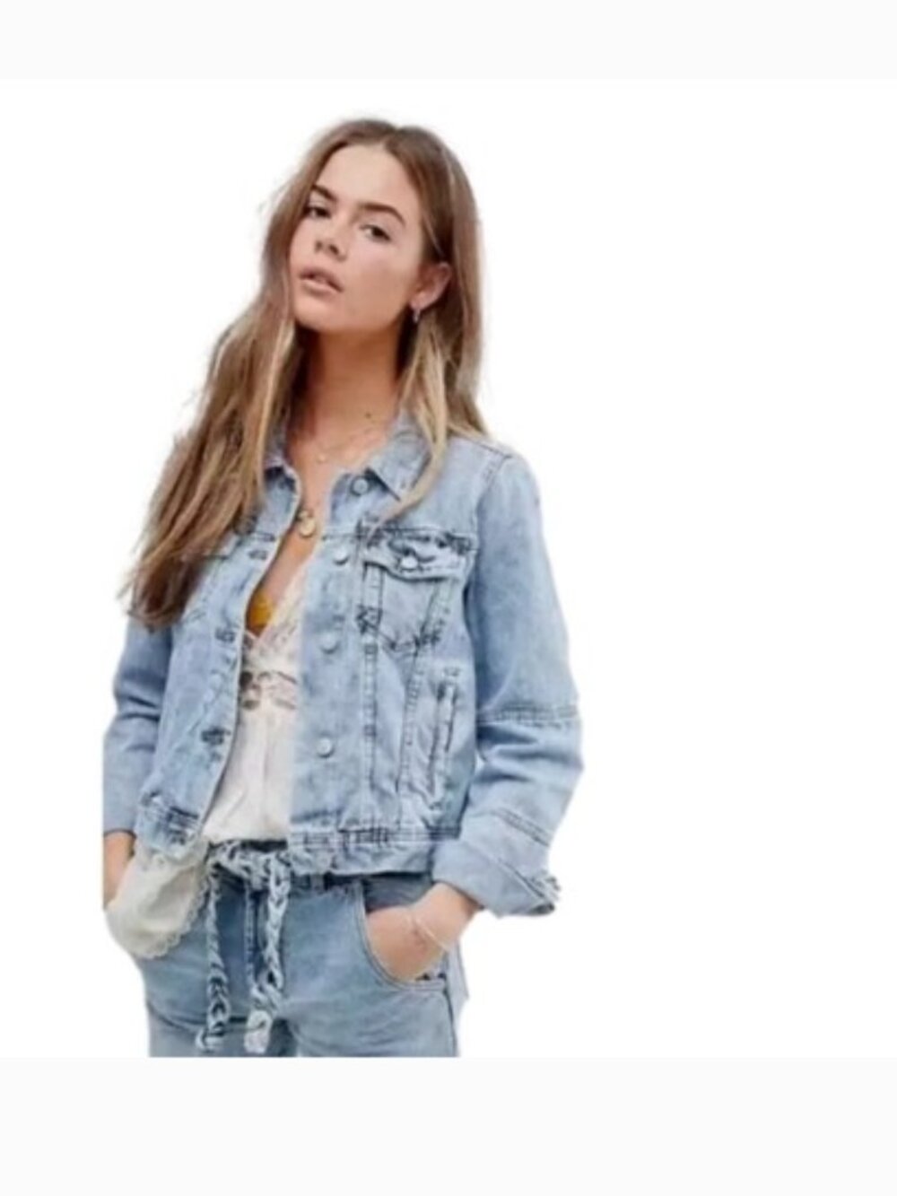 Free People Rumors Denim Jacket in Blue Size L